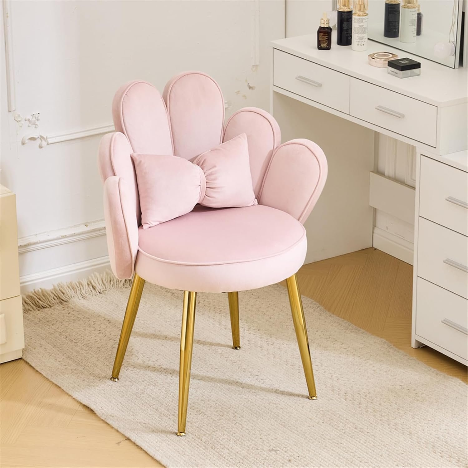 7179F1rlW0L._AC_SL1500_ Petal Makeup Vanity Chair with Back - 图片 1