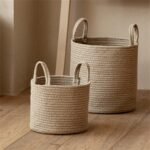 Handgefertigter gewebter Wäschekorb aus gelbem Jutesack mit Griff, Wäscheaufbewahrungskorb für Kleidung, Spielzeug, Kosmetik, faltbarer, tiefer Wäschekorb, Aufbewahrungskorb für Badezimmer und Schlafzimmer, 30x30cm - 图片 3